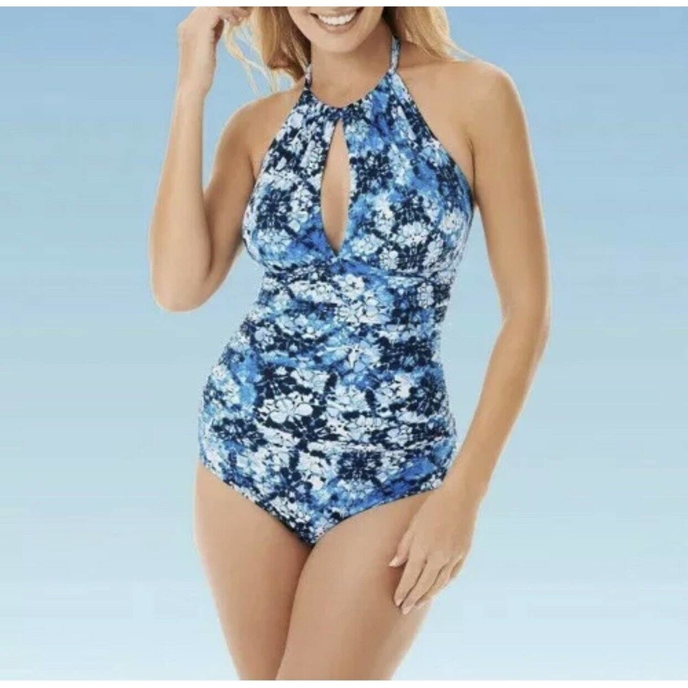 Dreamsuit High Neck Blue Floral One Piece Swimsuit